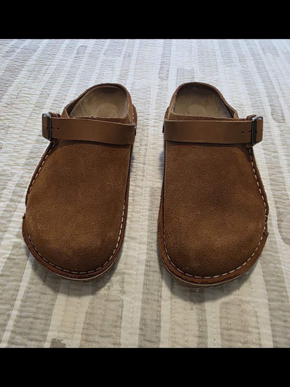 Birkenstock Brown Suede Clogs with Buckle Strap - Picture 4 of 5